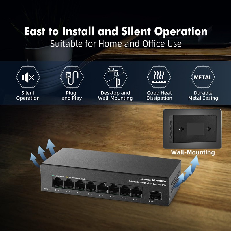 MokerLink 8 Port 2.5G Ethernet Switch with 2x10G SFP+ Slot,
