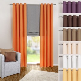 Heimtexland ® Eyelet Curtain Plain Opaque But Translucent H 245 x W 140 cm Decorative Curtain Plain Microfibre with Beautiful Light Drop Curtain Type 117