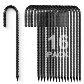 12 Inch Heavy Duty J Hook Rebar Stakes, 16-Pack - Galvanized Steel Ground Stakes with Sharp Tip for Chain Link Fence, Canopy, Tent, Inflatables, Lawn Decor, Trampoline & Outdoor Projects
