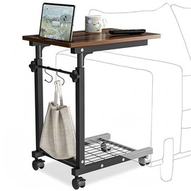 IRUFGLL Medical Overbed Tables Mobile End Table Titing Adjustable Sofa Couch Bed Tray Cart Laptop Stands with Wheels, Medical Table-Brown