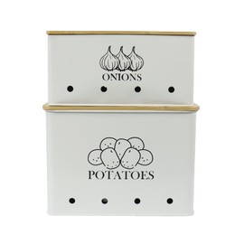 Gdfjiy Potato Onion Kitchen Storage Canisters,Storage Bin For Kitchen 2 Pack Set,potatoe, Potato Storage Box，storage And Long Shelf Life With Aerating Tin Storage Holes-white
