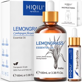 HIQILI Lemongrass Essential Oil, 100% Pure Natural Undiluted Premium Oils - 3.38 Fl. Oz