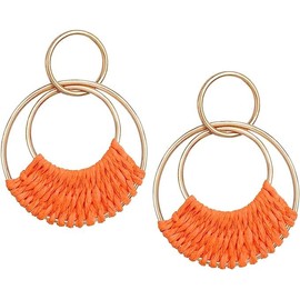 JIULORY Raffia Hoop Dangle Earrings for Women Grils Vibrant Orange Summer Beach Boho Earrings Lightweight Handmade Earrings Straw Wicker Rattan Dangle Earrings Statement Geometric Round Drop Earrings