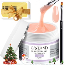 Saviland Builder Gel, 2.1 oz (60 g) Gel Nails, Length 100 Pieces with Foam, Nail Protection, Nail Brush Included, Nail Repair Supplies, Nail Reinforcement, Nail Brush Included (Nude Pink)