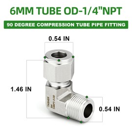 TAISHER 1PCS 304 Stainless Steel 90 Degree Compression Tube Pipe Fitting Connector, 6MM Tube OD x 1/4" NPT Male Adapter