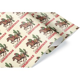 Vintage Cowgirl Christmas Thick Wrapping Paper, Rodeo Ranch Theme Gift Wrap, Cactus Xmas Decor for Equestrian (6 foot x 30 inch roll)