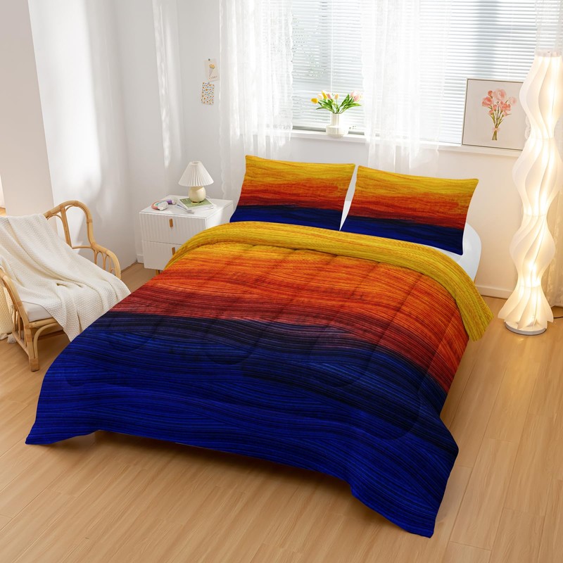 Nttopship Geometric Splicing Comforter Sets King Size,Orange and Blue Graffiti