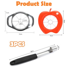 3-Piece Set Apple Corer and Slicer, Apple Corer, Apple Slicer, Divider, Apple Corer Remover, Stainless Steel Apple Slicer Cutter & Corer Fruit Slicer with Handle for Home Kitchen