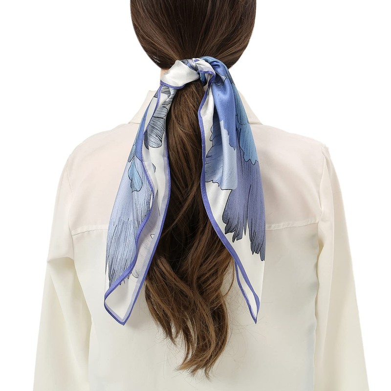 RIIQIICHY Women's Scarf, 100% Silk, Square, Office Uniform Scarf, blue