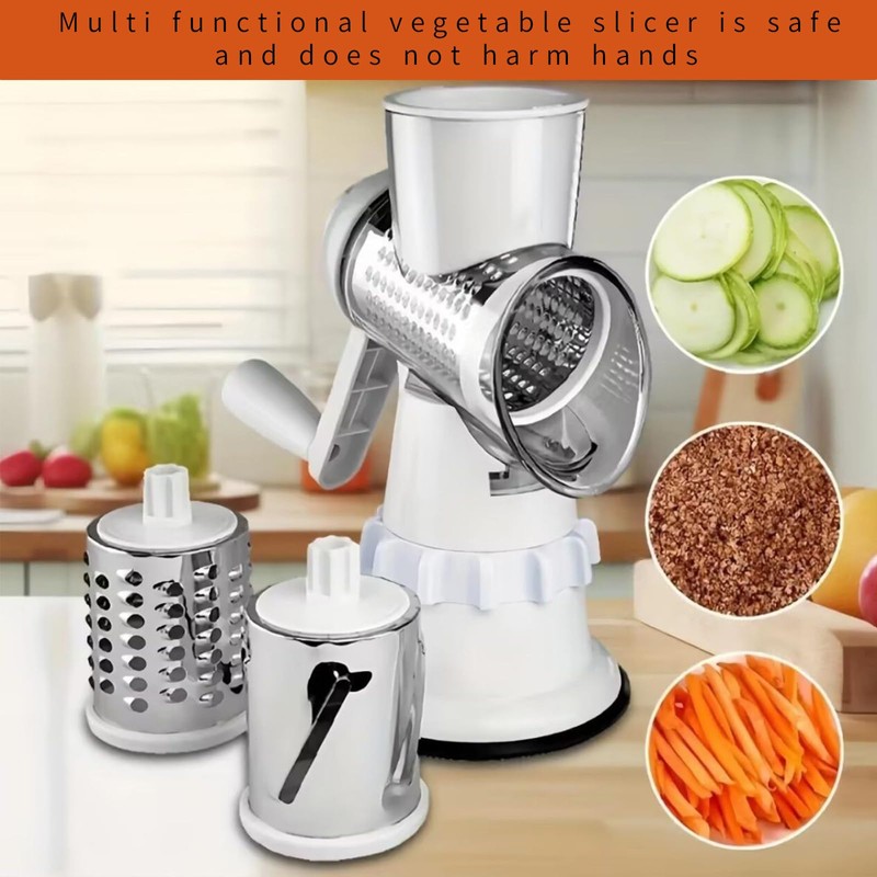 Cheese Grater, Manual Drum Grater with 3 Removable Drum Blades,