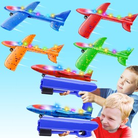 iGeeKid [ 4 Pack 14.5" Giant ] Lighted Airplane Launcher Toys Boys Kids, LED Foam Glider Catapult Plane, Flying Toy Outdoor Party Favors for 3 4 5 6 7 8 9 10 11 12 Year Old Kids Boy Birthday