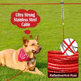 LUFFWELL 100FT Dog Runner for Yard with 15FT Tie Out Cable - Heavy Duty Trolley System for Large Dogs Up to 250LBS, Backyard/Park/Camping Use (Red, 100FT+15FT)