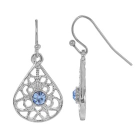 1928 Jewelry Pendientes de gota con gancho de cristal de filigrana de lágrima, Zinc, cristal