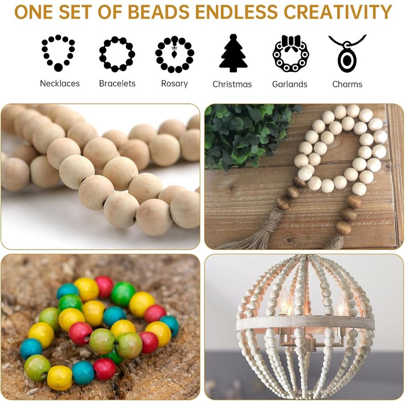 2 inch Wood Beads for Crafts, 32 Pack 50mm Diameter