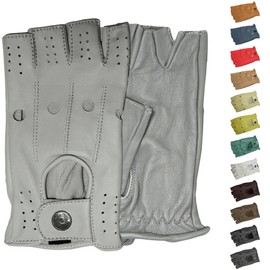 German Wear Driving Half Finger Fingerless Driving Gloves Leather Gloves (Grey, 8=M)