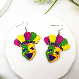 Mardi Gras Wooden Dangle Earrings for Women Carnival Theme Mask Fleur De Lis Dangling Earrings Acrylic Letter MARDI GRAS Dangle Drop Earrings for Holiday Mardi Gras (A)