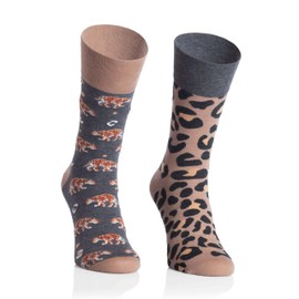 Funny socks with motif for men and women - multicoloured, crazy for joie de vivre - 1 pair of colourful socks, Panther - Beige