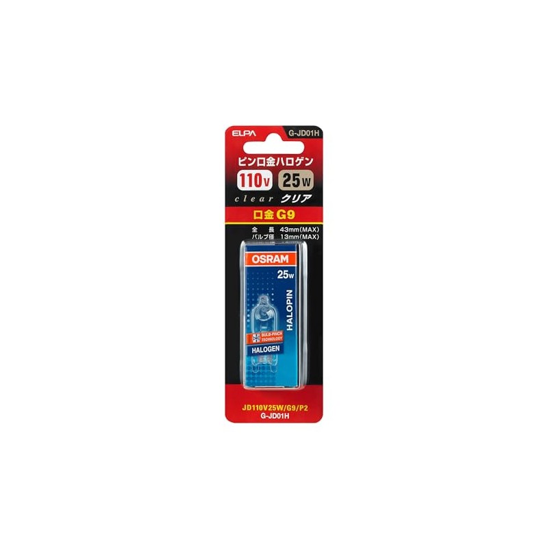 ELPA JD110V25WG9P2 Bulb, 110V, 25W, G9, Clear, G-JD01H