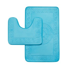 GC GAVENO CAVAILIA Memory Foam Bath Mat Non Slip - Extra Soft Highly Water Absorbent Bathroom Mat Sets 2 Piece - Greek Toilet Rug (50 x 80 cm) & Pedestal Set (50 x 40 cm) - Washable - Aqua