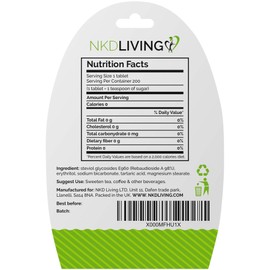 NKD Living Pure Stevia Sweetener Tablets - 200 Tablets - Non-Bitter
