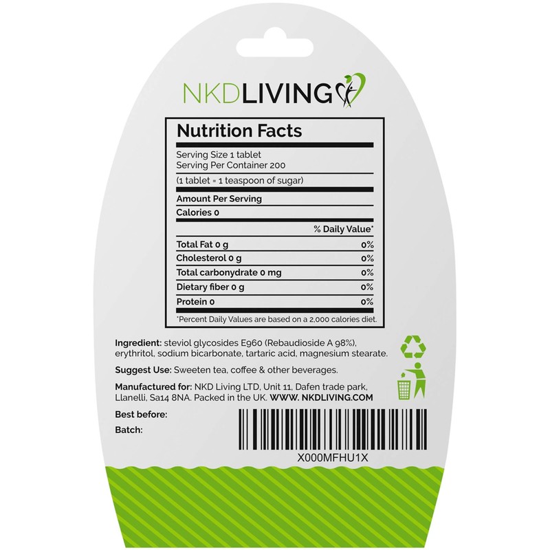 NKD Living Pure Stevia Sweetener Tablets - 200 Tablets -