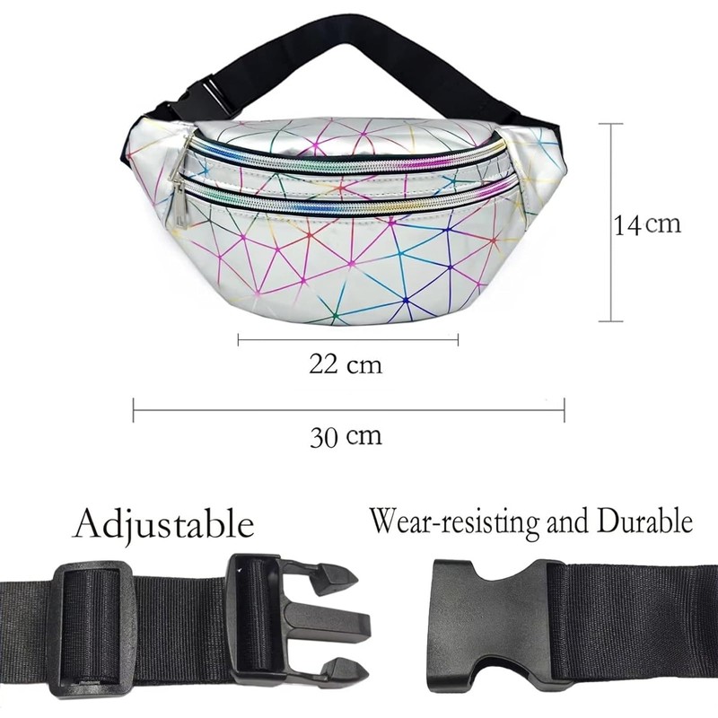 Bum Bag Metallic Waist Bag Fashionable, Silver (Updated Version), street