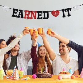 Black Glitter EARNED IT Banner, Earned Not Given/Congrats Nurse Banner, 2023 Nurse Graduation Party Decorations Supplies