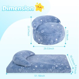 COMAX Bean Bag Chair for Kids, Dinosaur Convertible Toddler Beanbag Bed, Children Bean Chair Stuffed to Floor Mattress with Filler, Glowing Space