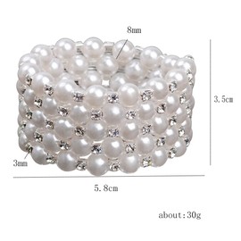 Fuqimanman2020 Multi Row Imitition Pearl Stretch Bracelet Stackable Crystal Strand Multi-Layered Elastic Bangle for Women 1920s Costume Vintage Bridal Wedding Jewelry (4 Rows)
