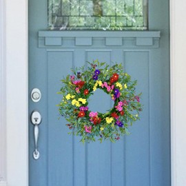 Perfeclan Artificial Flower Wreath Spring Summer Wreath Hanging Decoration Holiday Decor for Celebration Party