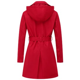 CREATMO US Women's Double Breasted Trench Coats Casual Lapel Long Sleeve Dresses Jackets Outwear with Belt Red XL