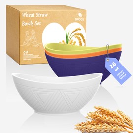SINOGE Wheat Straw Bowls 26 OZ, Cereal Bowls Set of 4 with Etched Pattern, Microwave and Dishwasher Safe Kitchen Bowls for Fruit,Salad,Breakfast, Kids Oatmeal Bowl Plastic Bowls Reusable- Sunset Feast