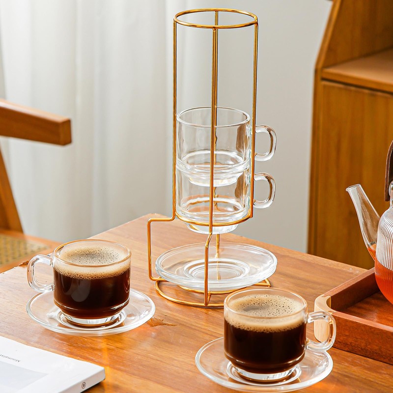 SJORHNUS 5.4 oz Espresso Cups Set of 4,Clear Glass Coffee
