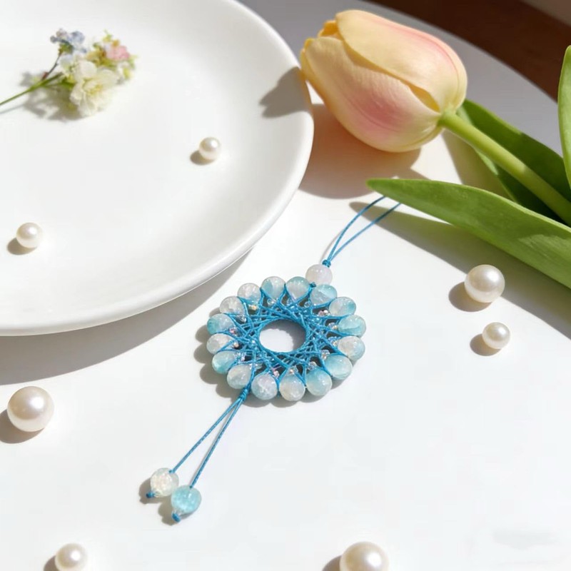 Blue Handcrafted Beaded Dream Catchers,Crystal Sunlight-CatchingPendants, Cute Cryrstal Beads Hanging