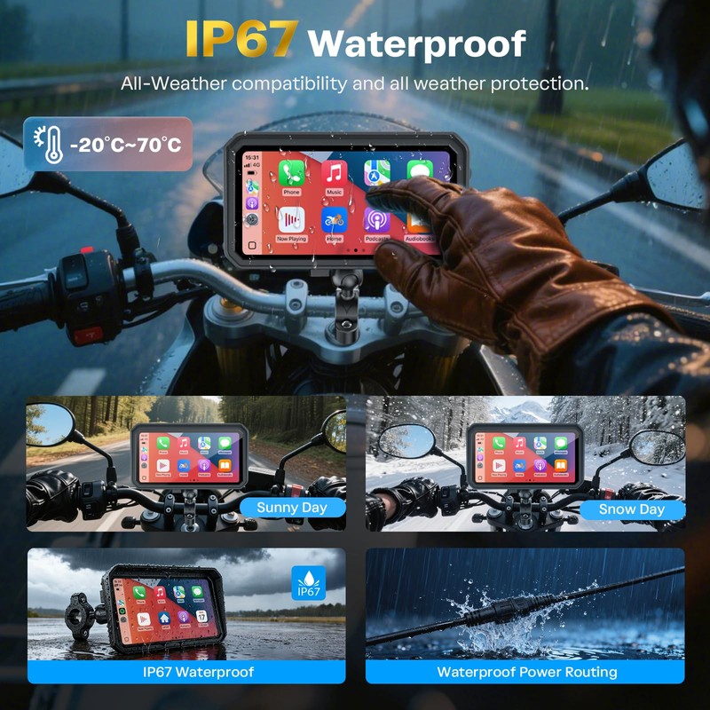WonVon 6.25 Inch Wireless Motorcycle Carplay GPS Navigation System with