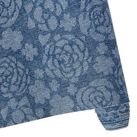 ONEART | Steel Blue Denim Rose Fabric, Soft Stylish Floral Cowboy Faux Leather Fabric 12"×54" for Bags DIY Crafts Apparel Sewing
