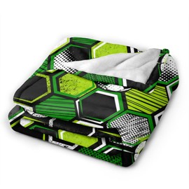 Perinsto Football and Soccer Ball Throw Blanket Ultra Soft Warm All Season Sport Neon Geometric Texture Decorative Fleece Blankets for Bed Chair Car Sofa Couch Bedroom 50"X40"