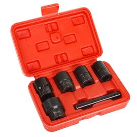 smileracing 6PCS Twist Lug Nut Socket Set, 1/2 inch Drive Damaged Nut Lock Remover Extractor, Rusted & Stubborn Locking Nut Removal Tool Kit with 17mm 19mm 21mm 22mm 26mm Sockets & Center Punch Bar
