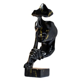 Thinker Statue Vivid Shape Compact Synthetic Resin Attractive Decorative Silence Is Golden Figurine for Home Black Gold