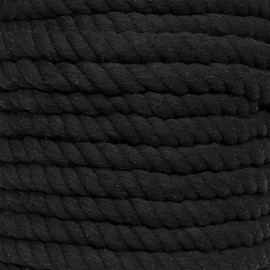 Super Soft 3 Strand Twisted Cotton Rope (Black, 1 Inch x 10 Feet)