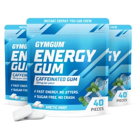 GYMGUM Energy Caffeine Gum | 50mg Caffeine | Sugar-Free, Keto-Friendly | Fast-Acting Energy & Focus Gum with Guarana & L-Theanine (120 Count, Arctic Mint)