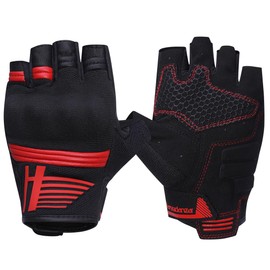 Harssidanzar Fingerless Motorcycle Glove For Summer,Men Summer Breathable Motorcycle Riding With Hand Knuckle Motorbike Motorcross Glove KM050UK,REDBlack, Size S