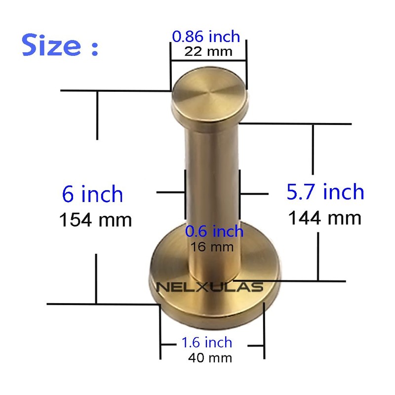 NELXULAS Golden Brushed Stainless Steel Single Heavy Duty Wall Mount