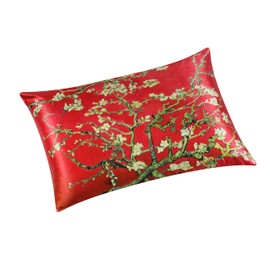 ALASKA BEAR Luxury Silk Pillowcase for Beauty Sleep, Genuine 22 Momme Mulberry Silk Pillow Case Slip for Room Decor, Red Cherry Blossom Floral Pattern Printed, Queen Size (1pc, Gift Box)