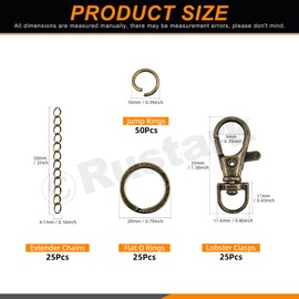 Rustark 125Pcs Antique Key Chain Rings Set Include Jump Rings Lobster Claw Clasps Keychain Hooks with Key Ring for Necklace Bracelet Crafts Jewelry Making