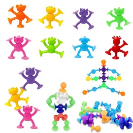 32-Piece Set with Animal Figures and Mini Hexagons, Suction Cup Toy Children, Bathtub Toy Children, Squigz, Ideal for Children's Education and Colour Teaching, Multicoloured