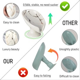 Umlaca Soap Dish Ceramic,Self Draining Soap Holder Keep Soap Dry,Leaf Shape Soap Tray Vintage,Suitable for Kitchen, Bathroom, Shower (White two-piece set)