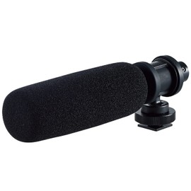 Elecom HS-MC10BK Gun Microphone, Condenser Microphone, Ultra Directional, Windscreen Included, Accessory Shoe Compatible, Tripod Screw (1/4 inch) Compatible, 4 Poles, Diameter 0.1 inch (3.5 mm)