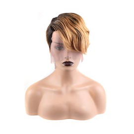 BLISSHAIR Ombre Short Bob Pixie Cut Wig, OT1B/30 Brazilian Lace Front Curly Human Hair Wigs for Black Women 13x4x1 T-Part Lace Frontal Wigs with Baby Hair(#OT1B/30)