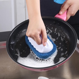 Scouring Pad Brush kit 8 Pieces, Cleaning Brush with Handle, Dish Scrub Brush, Bathroom Brush, Sink Scrub Brush